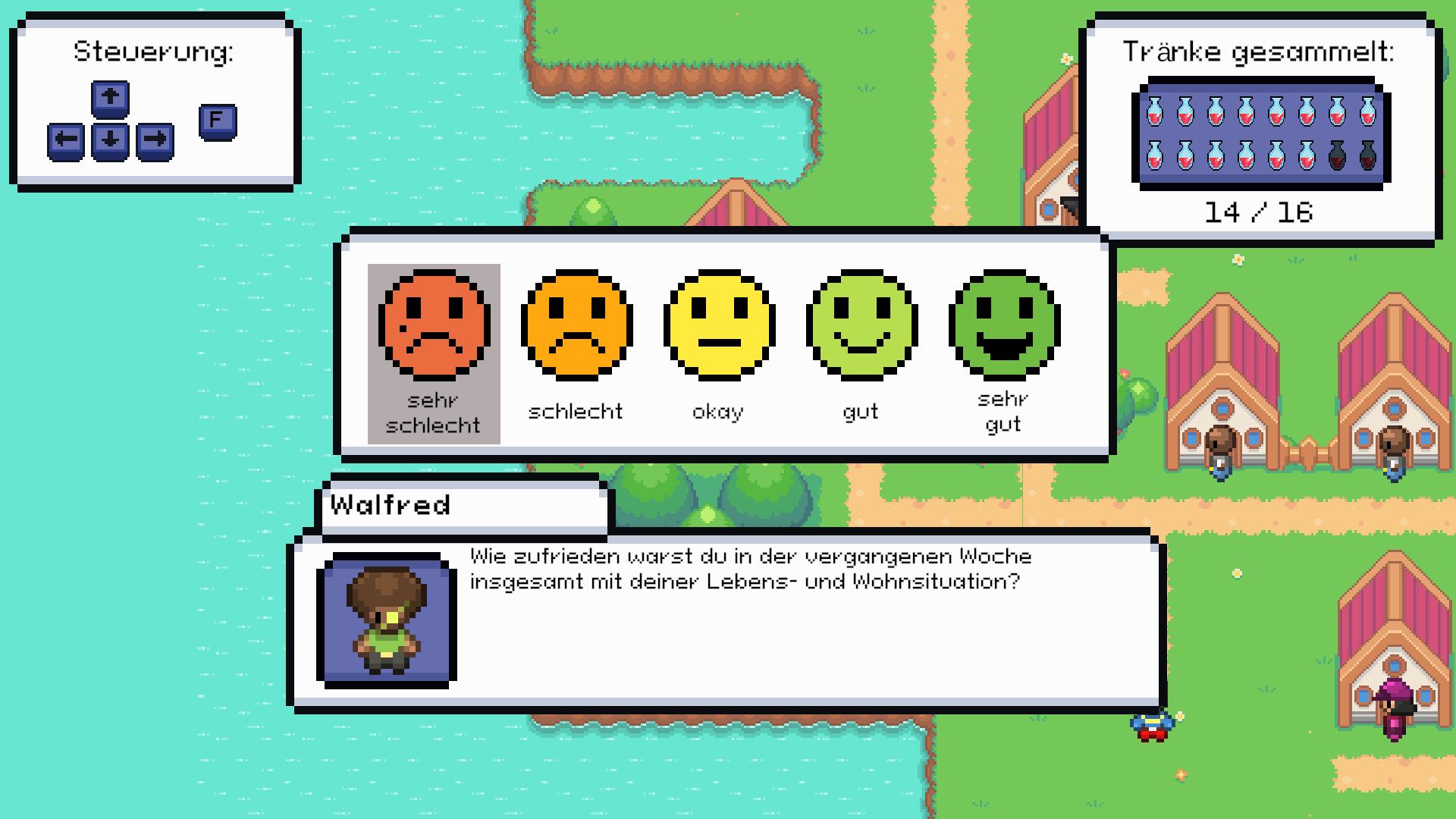 A standardized quality-of-life question presented as dialogue with emoji answer options.